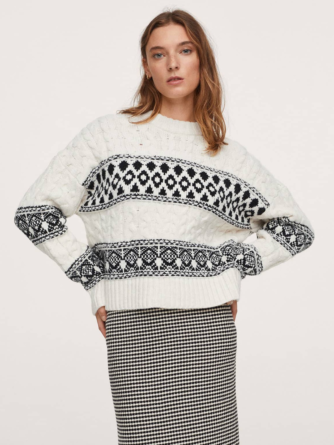 

MANGO Women Jacquard Knitted Pullover, White