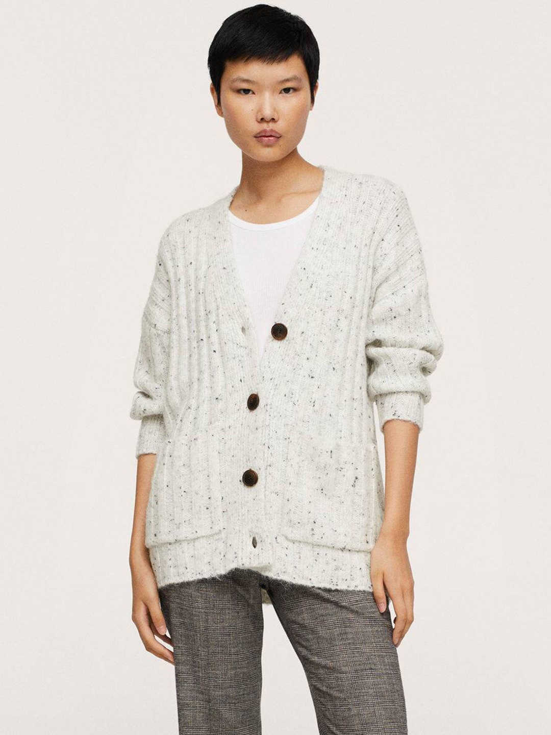 

MANGO Women White Self Design Cardigan