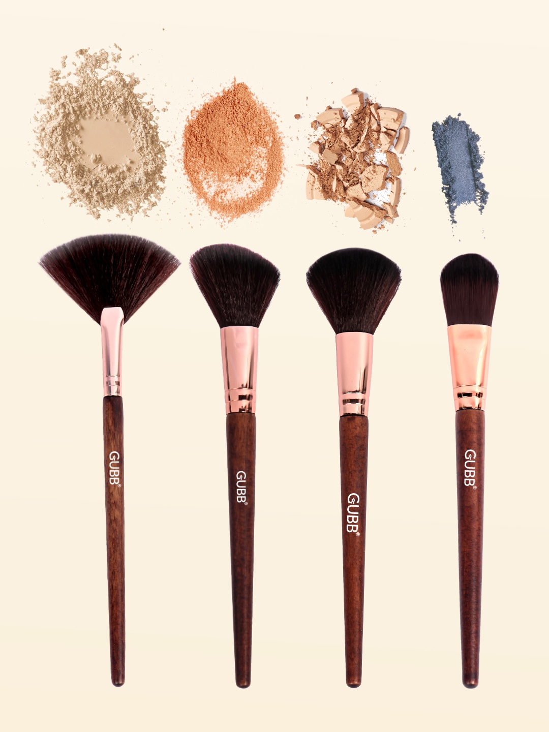 

GUBB Set Of 4 Blush And Blend Makeup Foundation & Powder Brushes, Brown