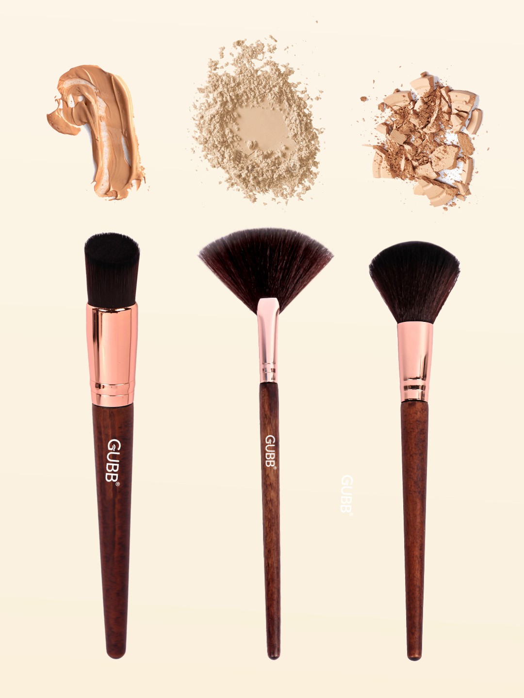 

GUBB Set Of 3 Spotlight Makeup Foundation & Powder Brushes, Brown
