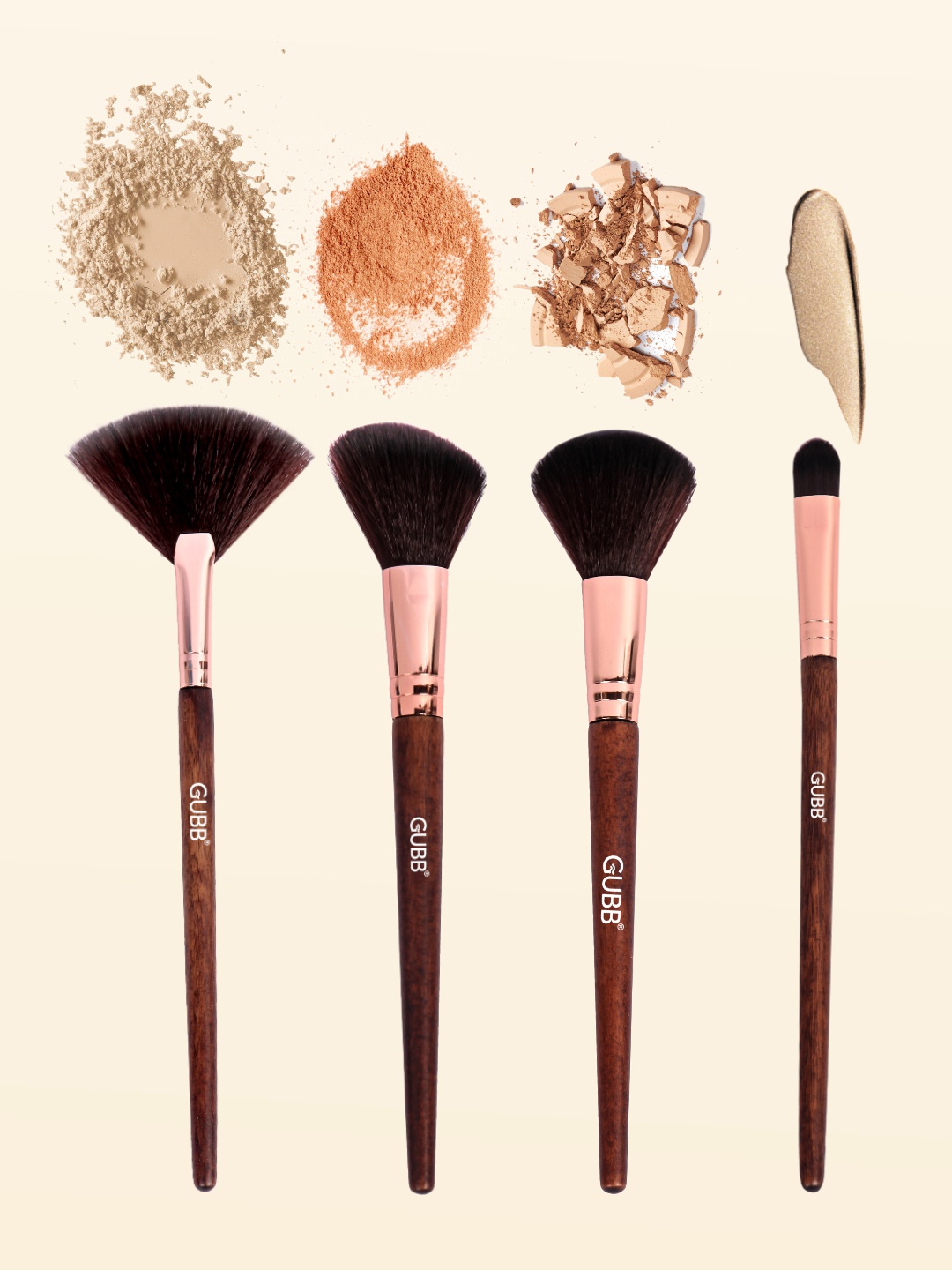 

GUBB Set Of 4 Makeup Fan Powder Eyeshadow Blush Brushes, Brown