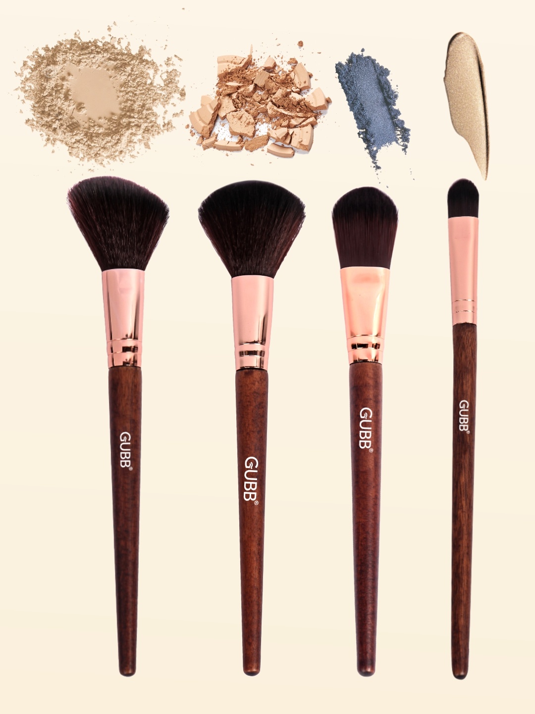 

GUBB Set of 4 Ready To Shine Makeup Foundation & Powder Blush Brushes, Brown