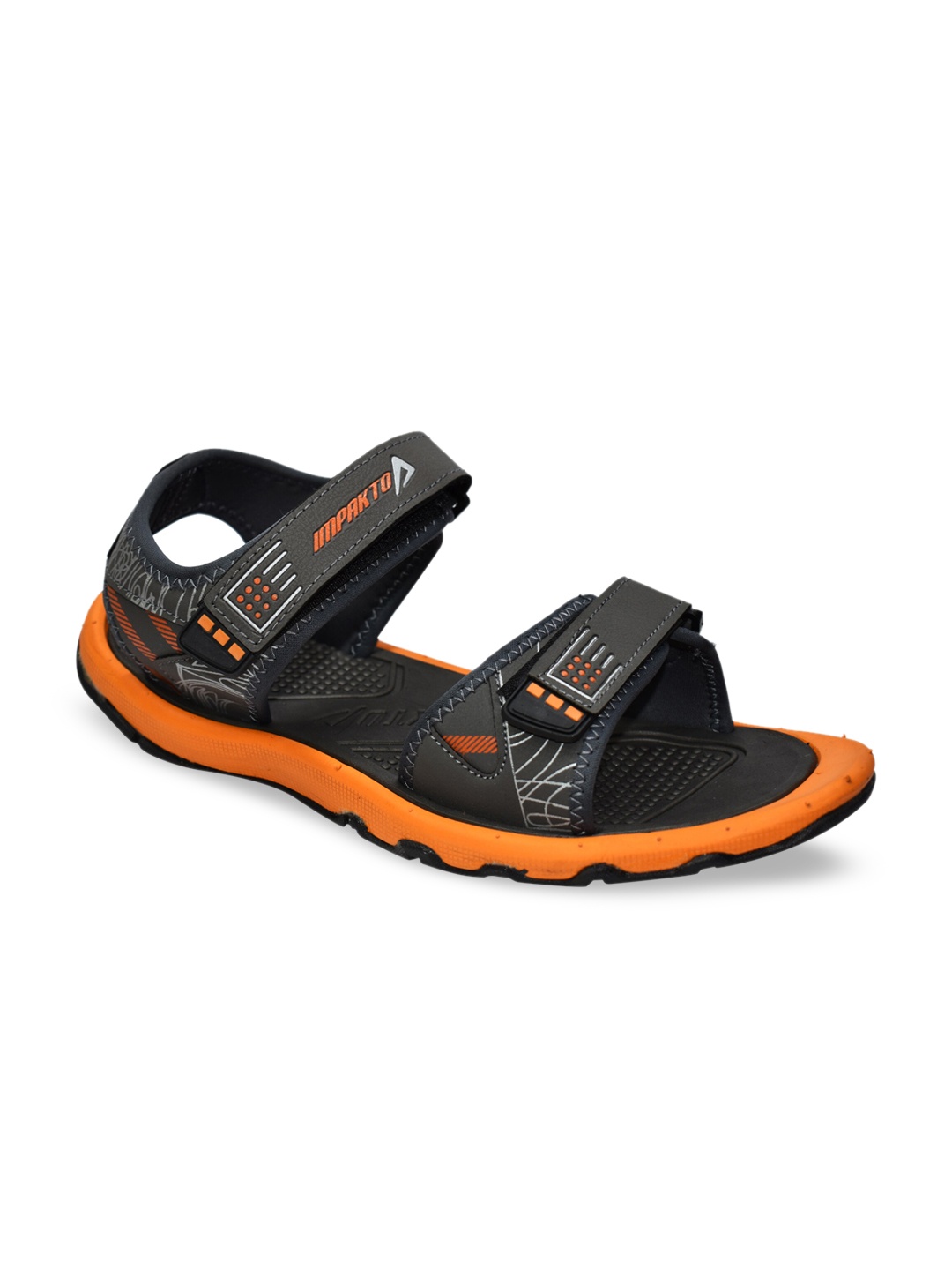 

IMPAKTO Men Grey & Orange Patterned Sports Sandals