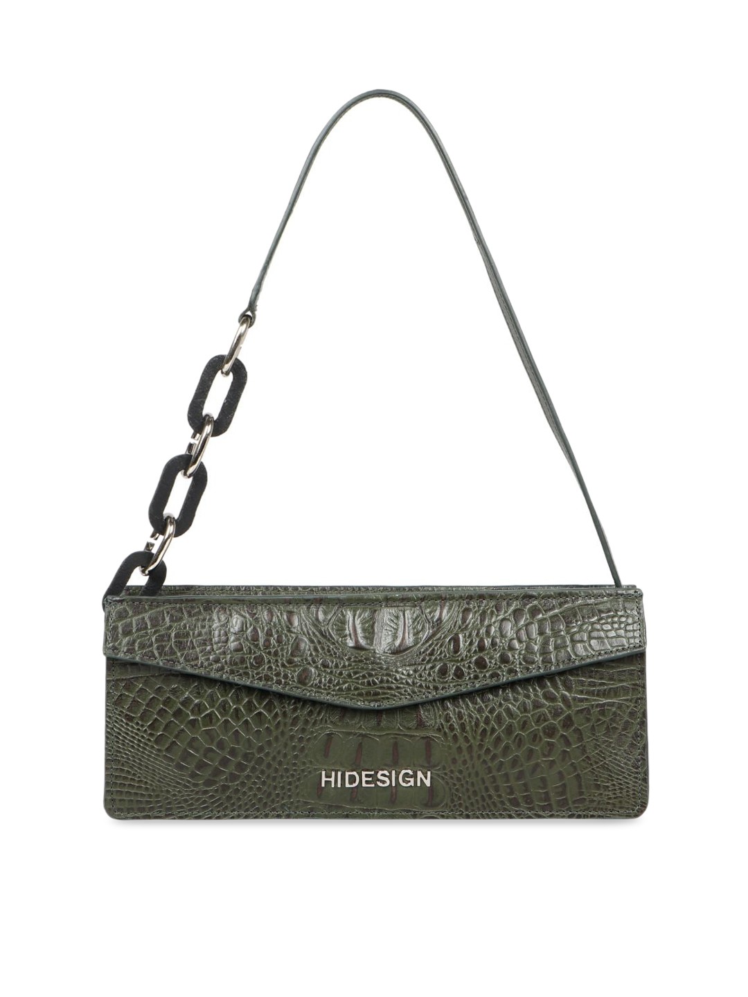 

Hidesign Green Textured Leather Structured Sling Bag with Cut Work