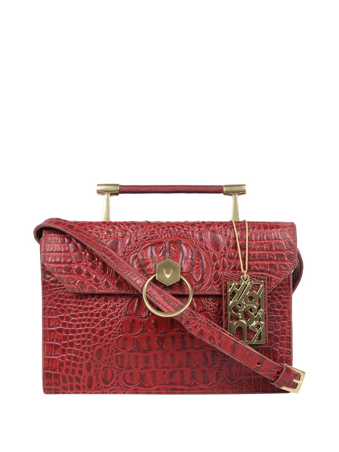 

Hidesign Red Animal Textured Leather Structured Sling Bag