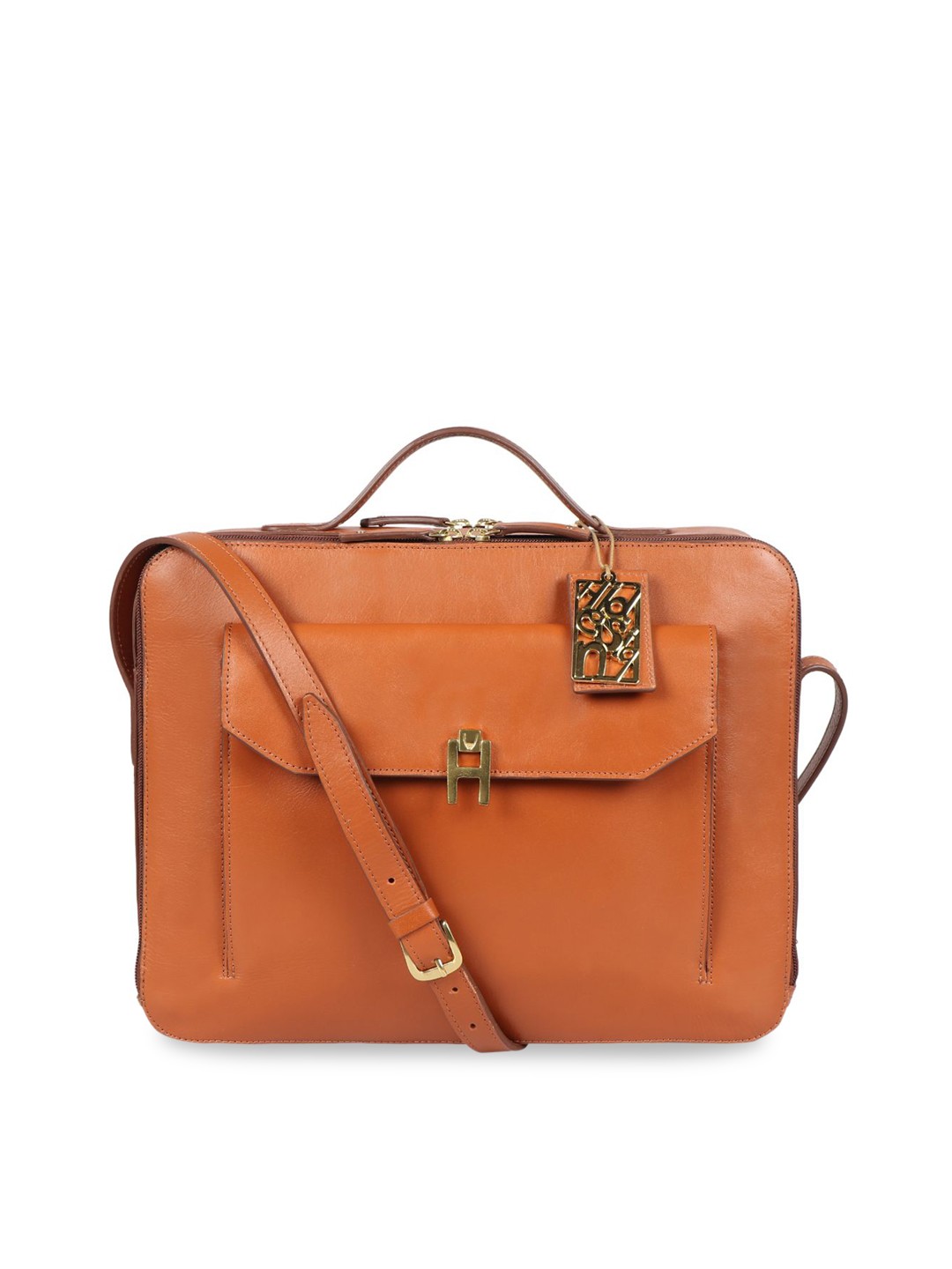 

Hidesign Orange Leather Structured Satchel