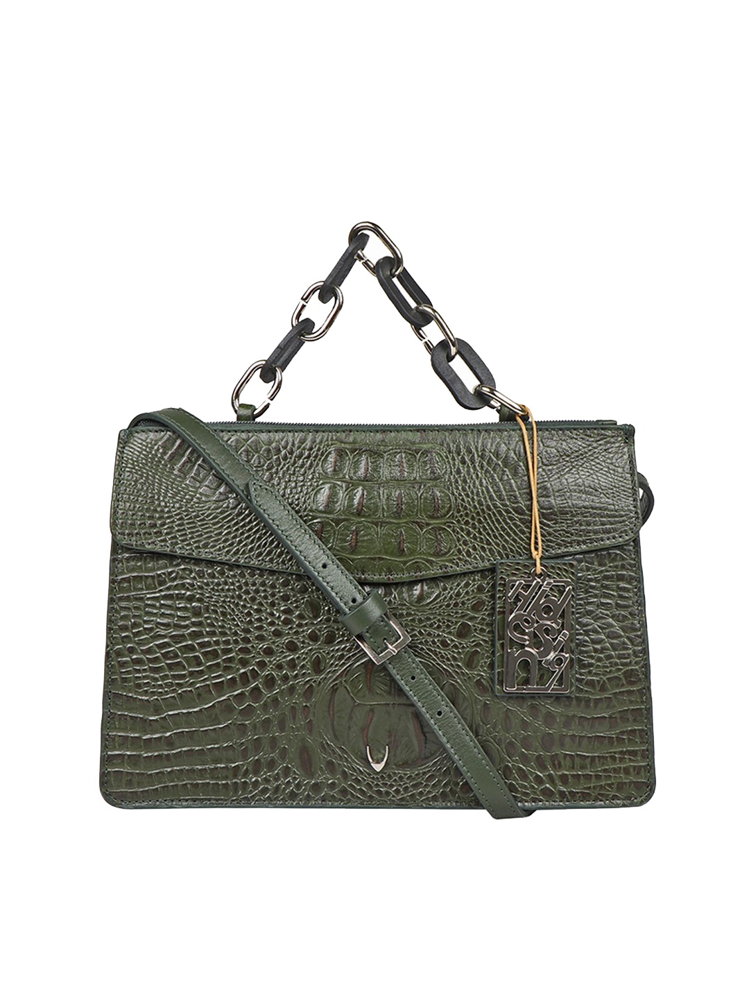 

Hidesign Green Textured Leather Oversized Structured Satchel with Quilted