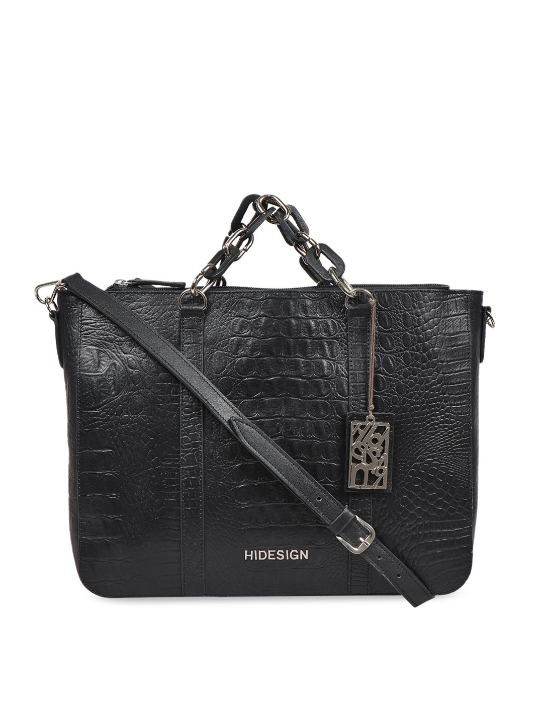 

Hidesign Black Textured Leather Oversized Structured Handheld Bag