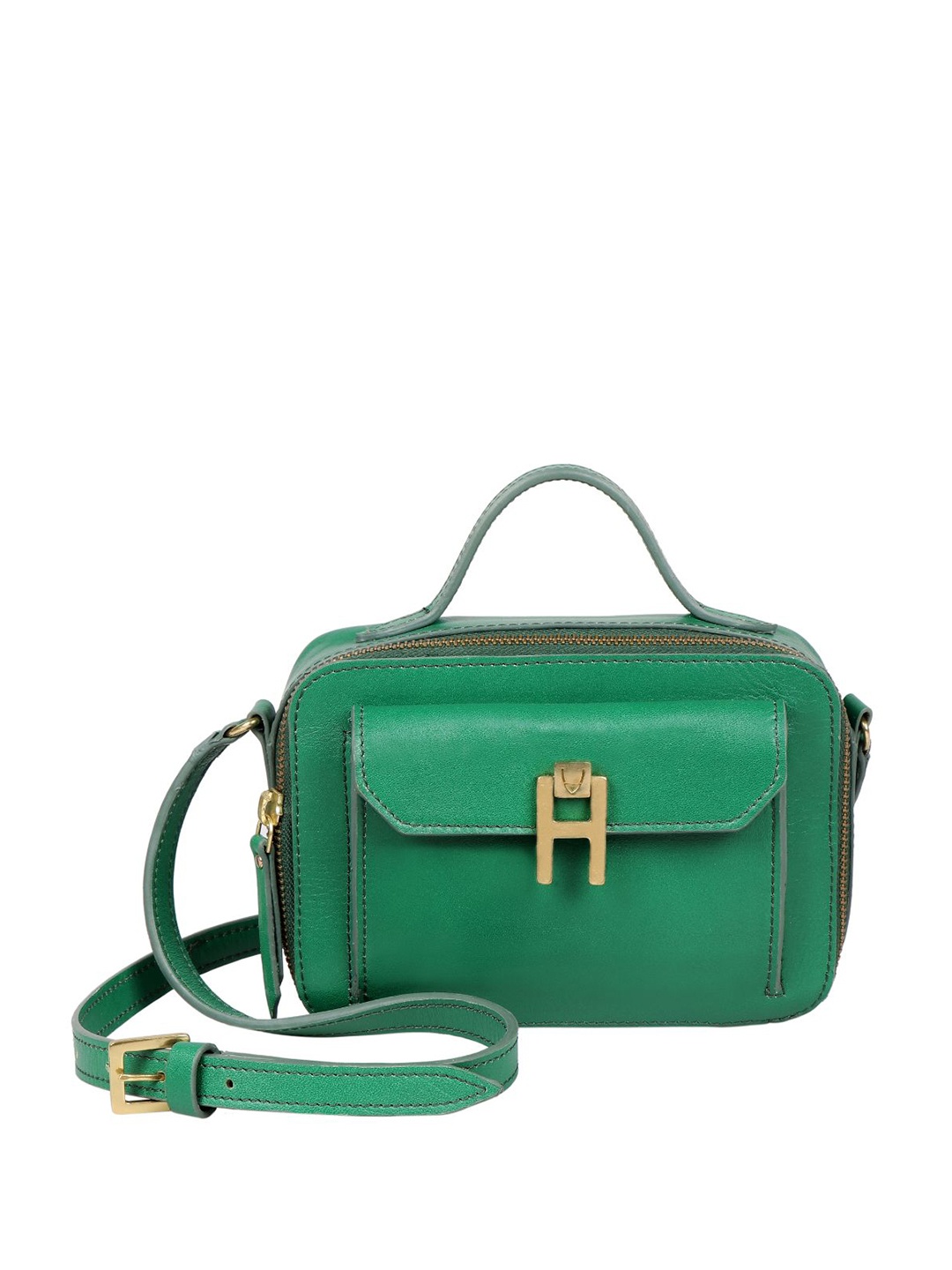 

Hidesign Green Leather Structured Satchel