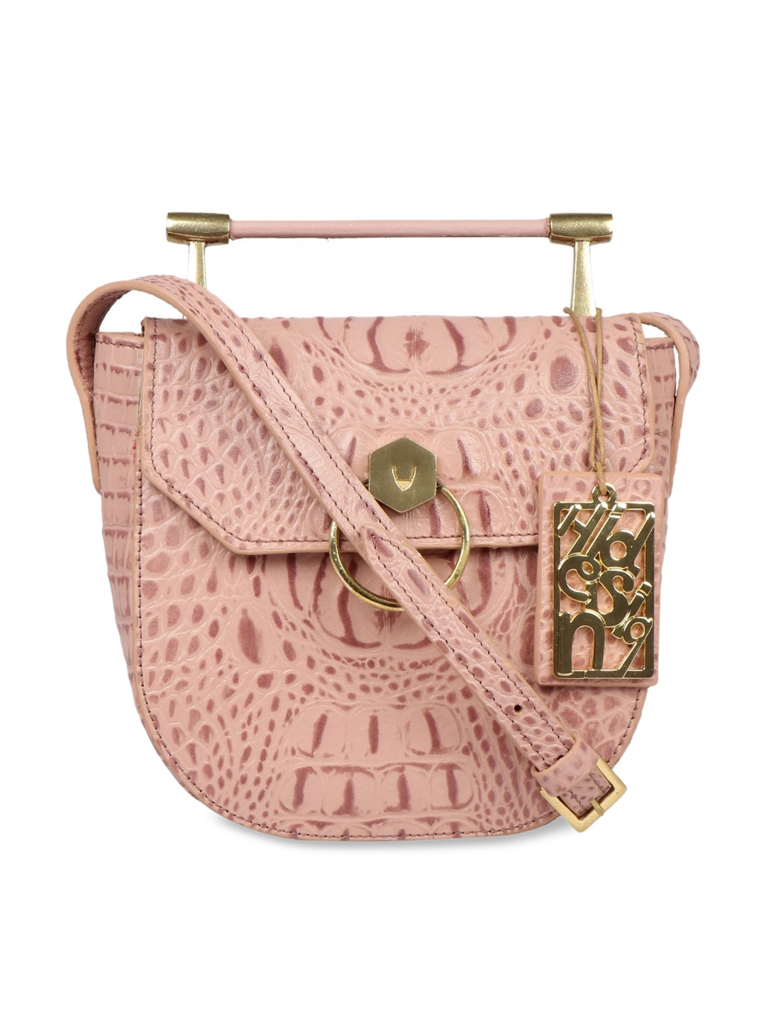 

Hidesign Pink Printed Leather Structured Sling Bag with Quilted