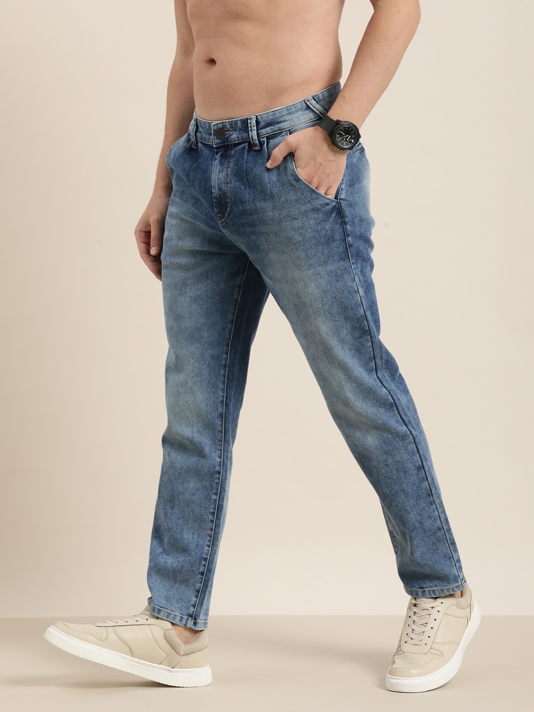 

Moda Rapido Men Blue Carpenter-Fit Mid-Rise Light Fade Jeans