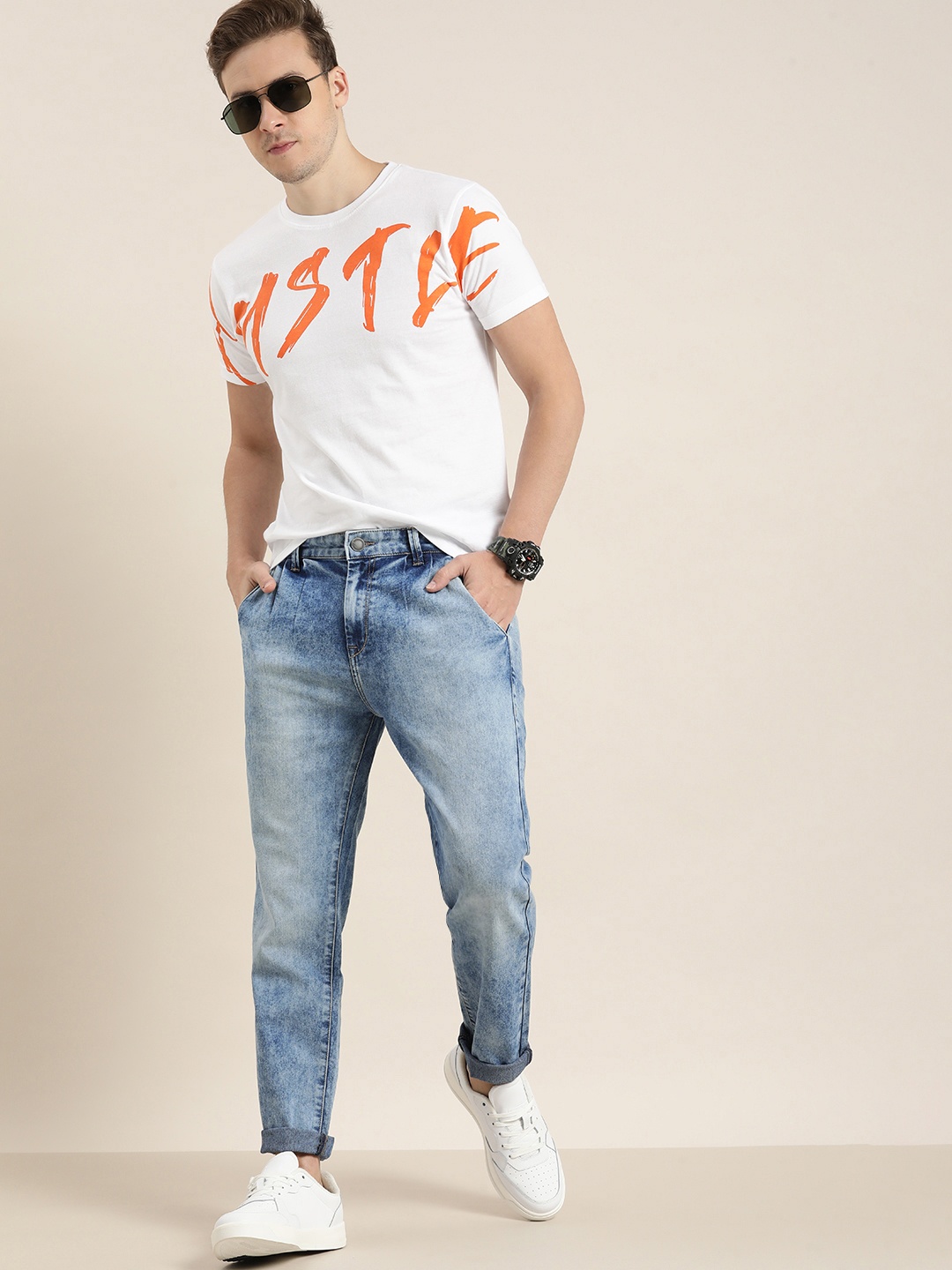 

Moda Rapido Men Blue Carpenter Fit Low-Rise Heavy Fade Stretchable Jeans