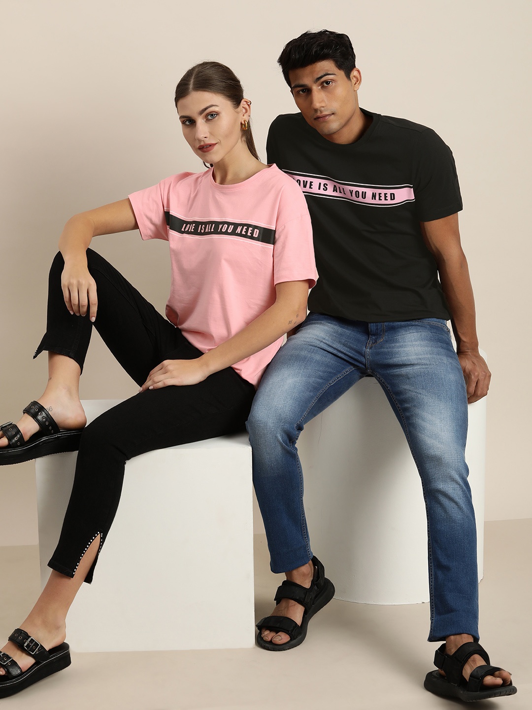 

ether Women Pink Printed Pure Cotton T-shirt