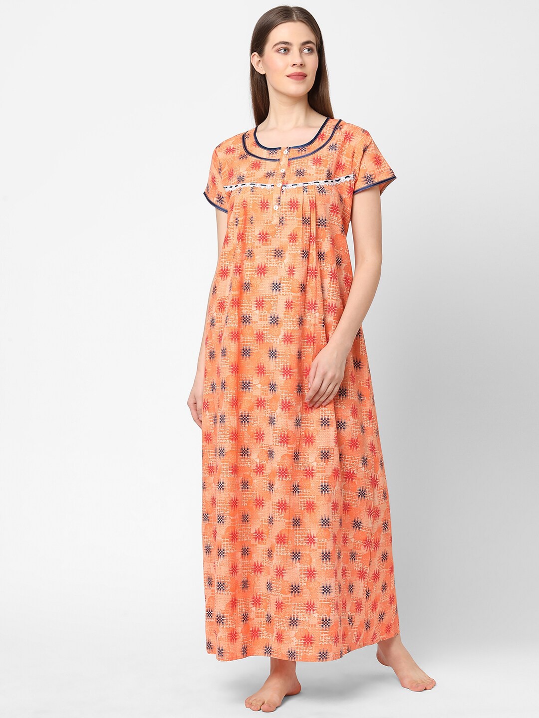 

Sweet Dreams Orange Printed Maxi Nightdress