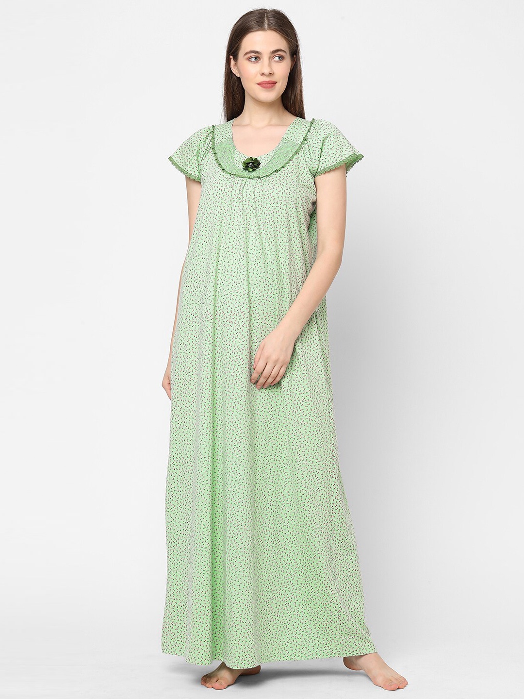

Sweet Dreams Green & Pink Printed Maxi Nightdress