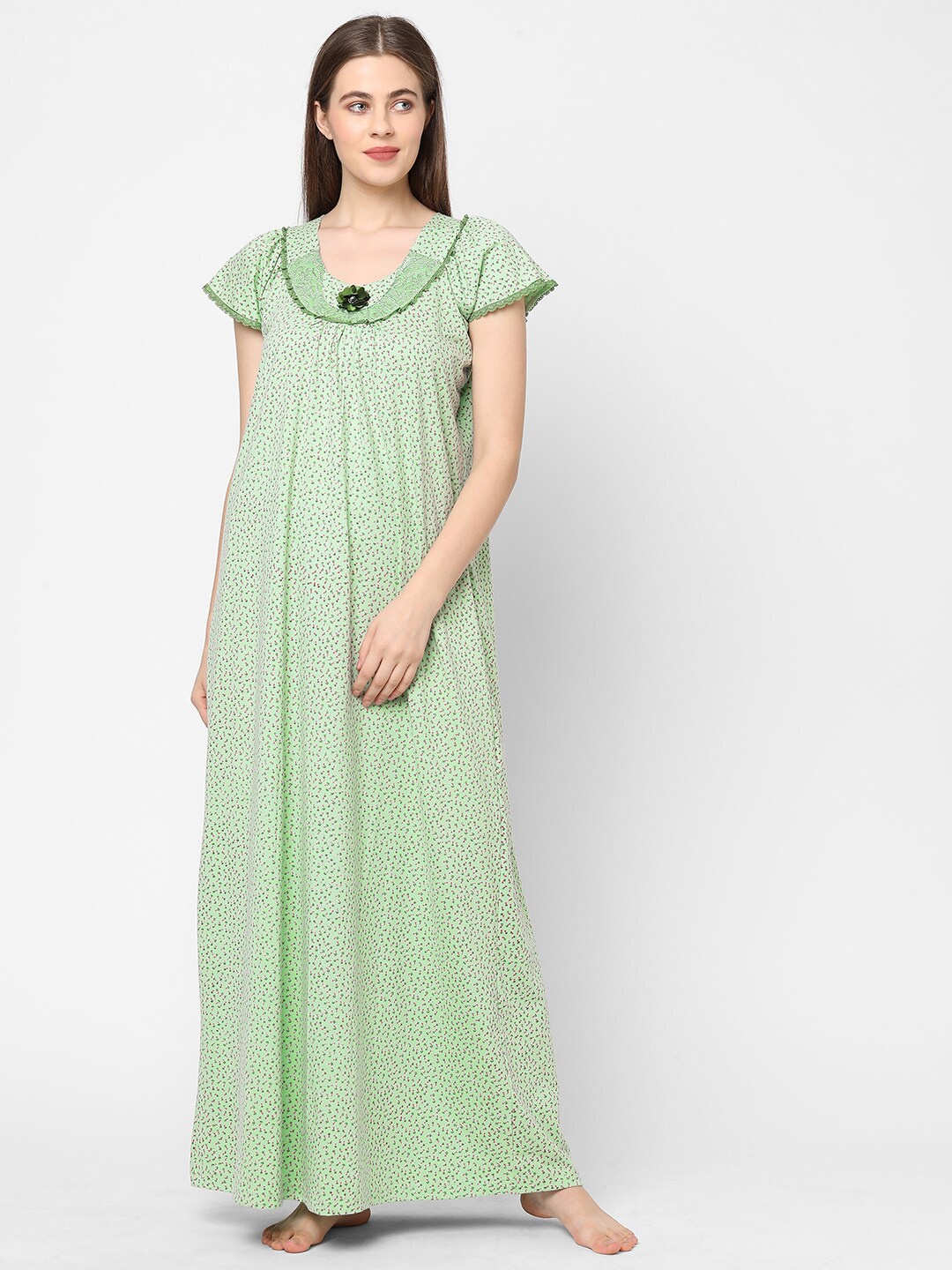 

Sweet Dreams Green Printed Maxi Nightdress