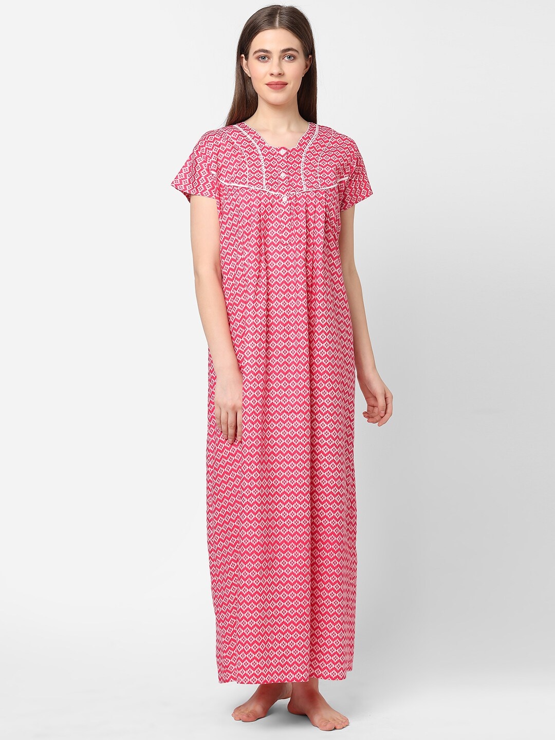 

Sweet Dreams Pink & White Geometric Printed Maxi Nightdress