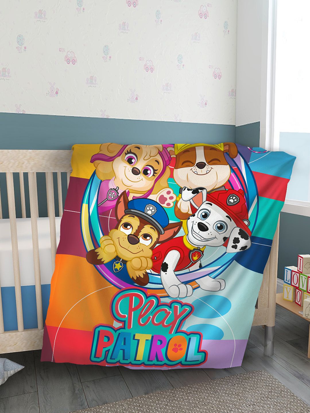 

YK Kids Paw Patrol Cartoon Printed Ultra Soft AC 600 GSM Crib Bed Blanket, Multi
