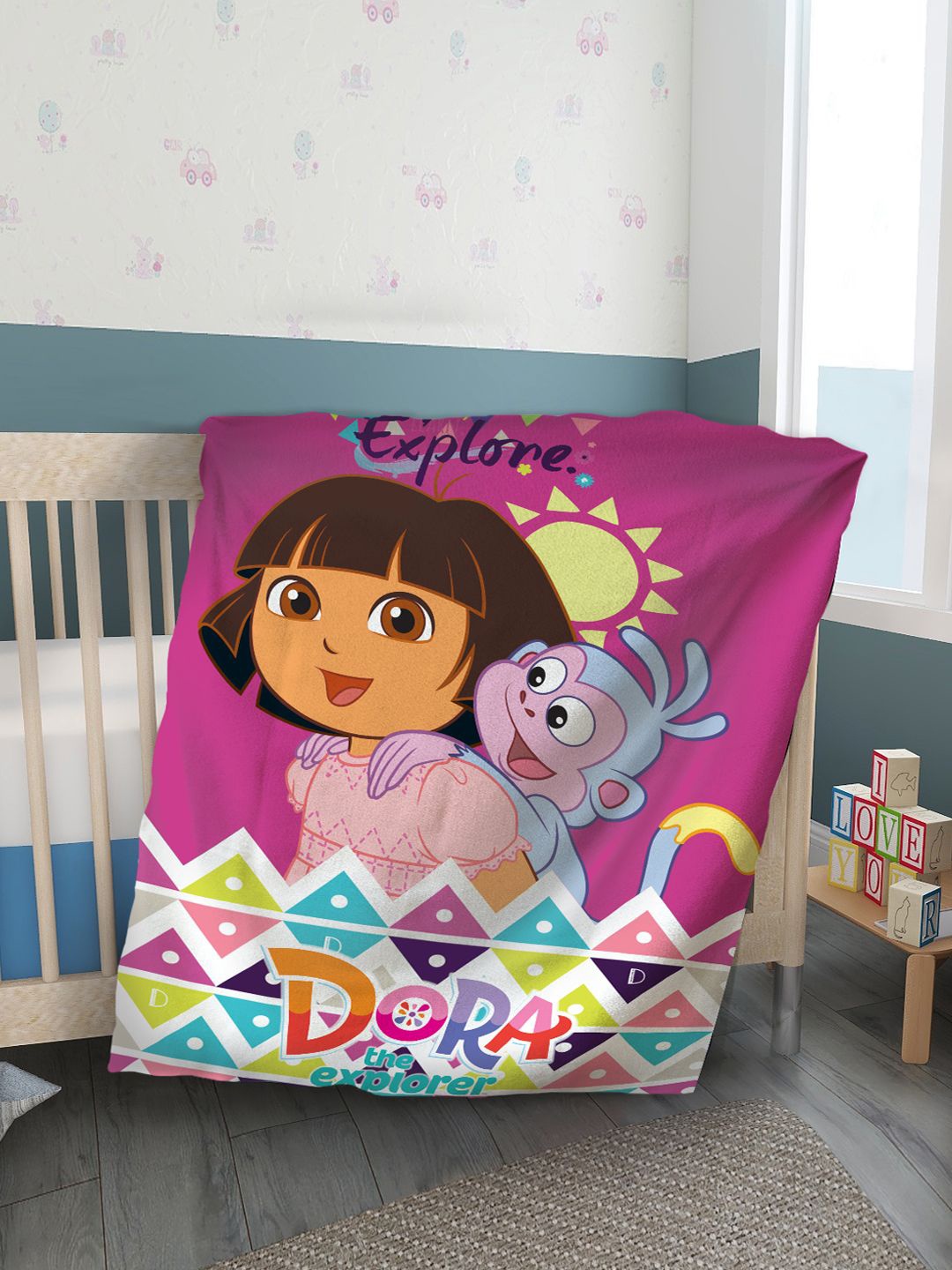 

YK Kids Dora Cartoon Printed Ultra Soft AC Baby Blanket, Pink