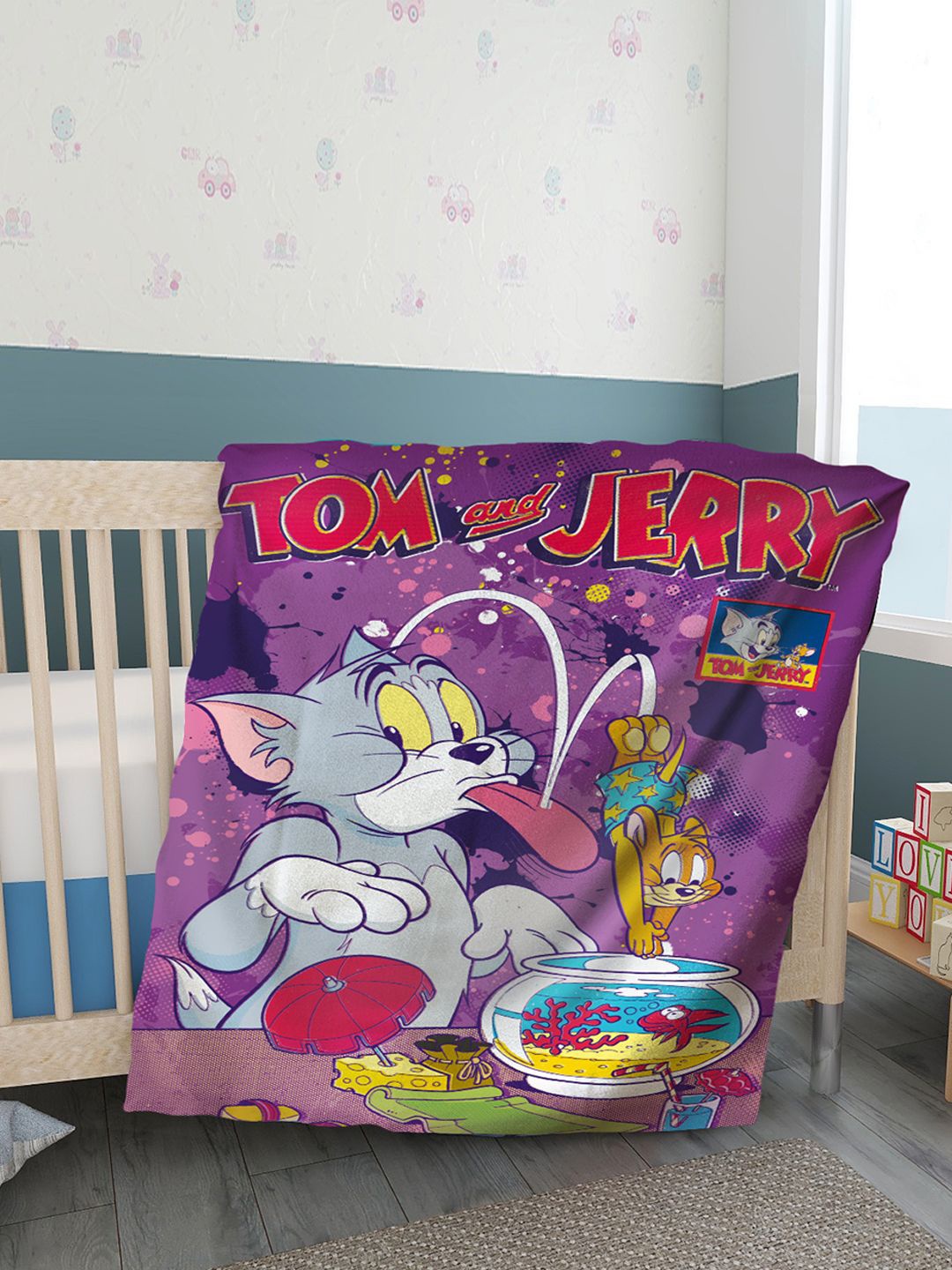 

YK Kids Tom & Jerry Cartoon Print Ultra Soft AC 600 GSM Baby Blanket, Purple