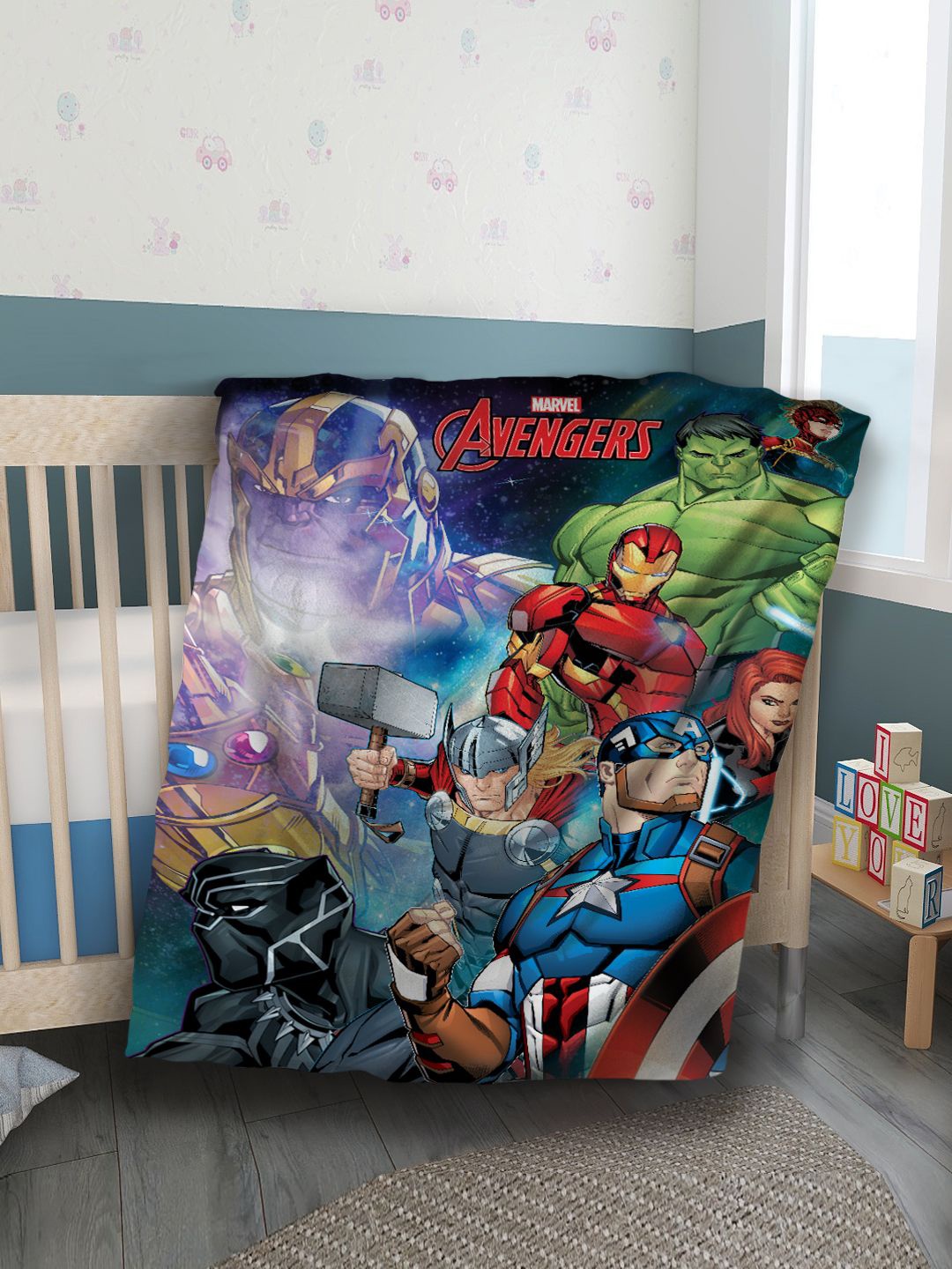 

YK Kids Avengers Cartoon Print Ultra Soft AC 600 GSM Baby Blanket, Multi