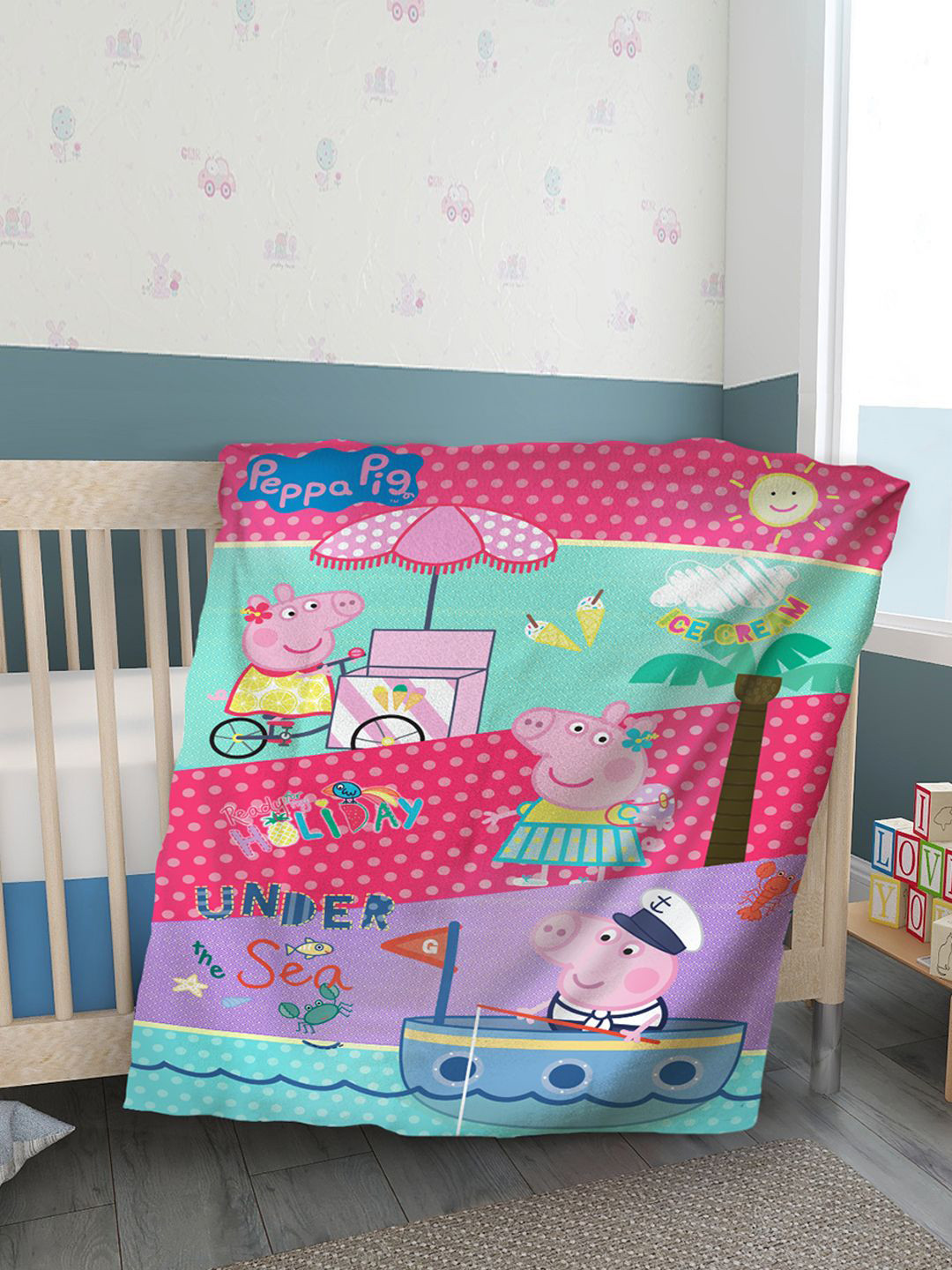 

YK Kids Peppa Pig Cartoon Printed Ultra Soft AC Baby Blanket, Pink
