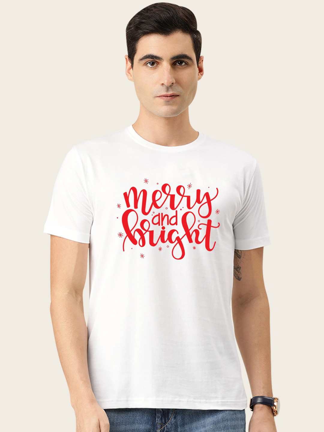 

BE AWARA Men White & Red Printed Round Neck T-shirt
