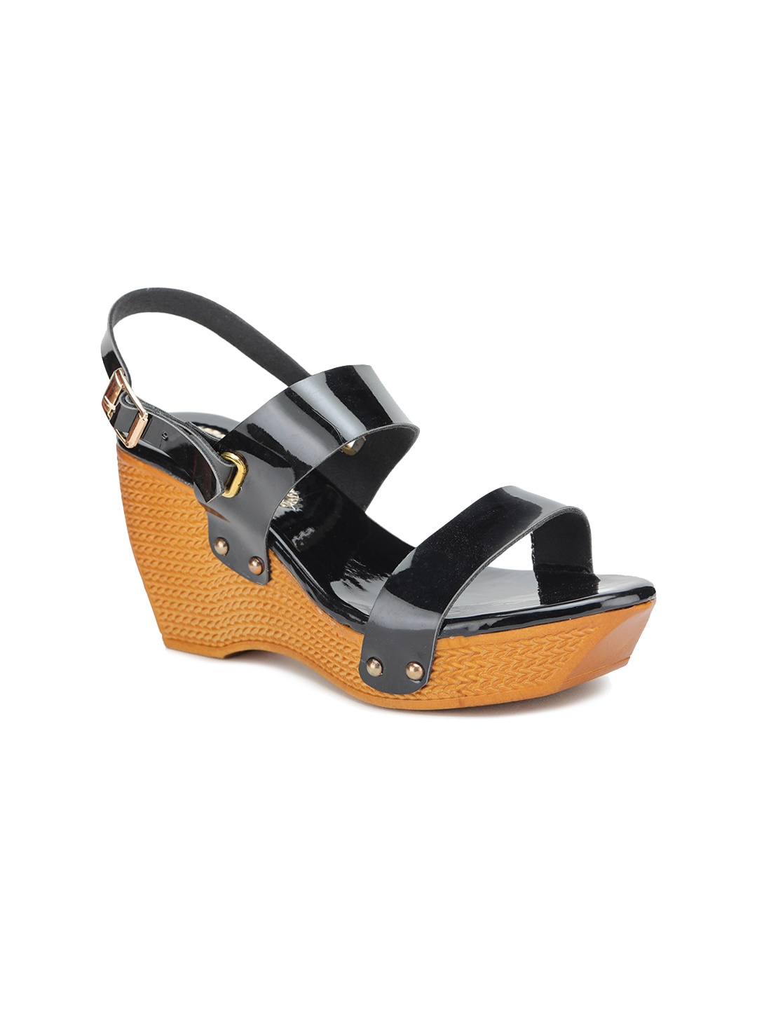 

Walkfree Black Embellished Platform Sandals with Buckles