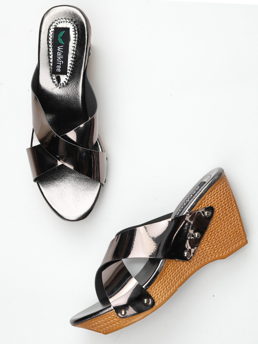 

Walkfree Grey Printed Wedge Sandals with Laser Cuts