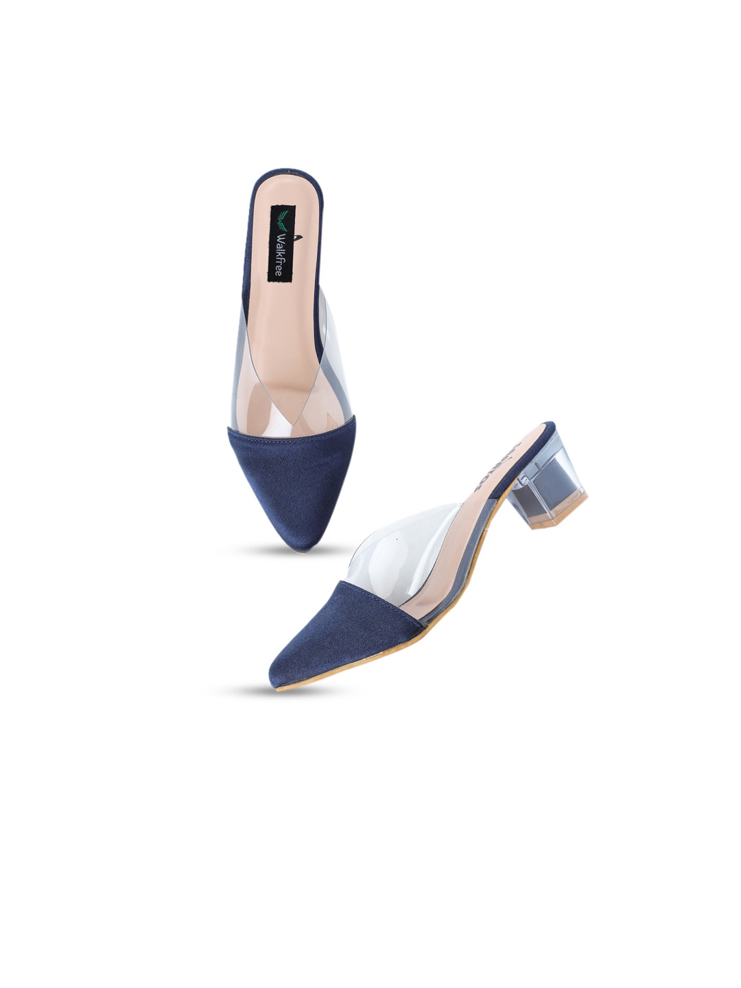 

Walkfree Navy Blue Colourblocked Suede Block Mules