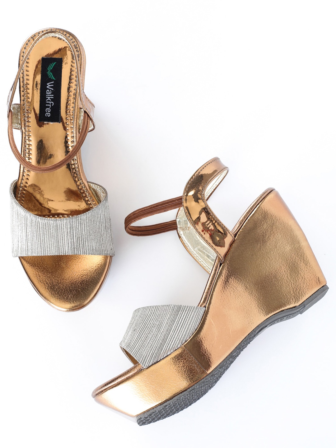 

Walkfree Open Toe Synthetic Ankle Loop Wedges, Silver