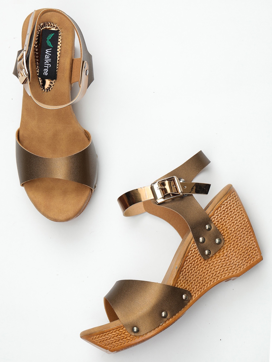

Walkfree Copper-Toned Wedge Sandals with Buckles