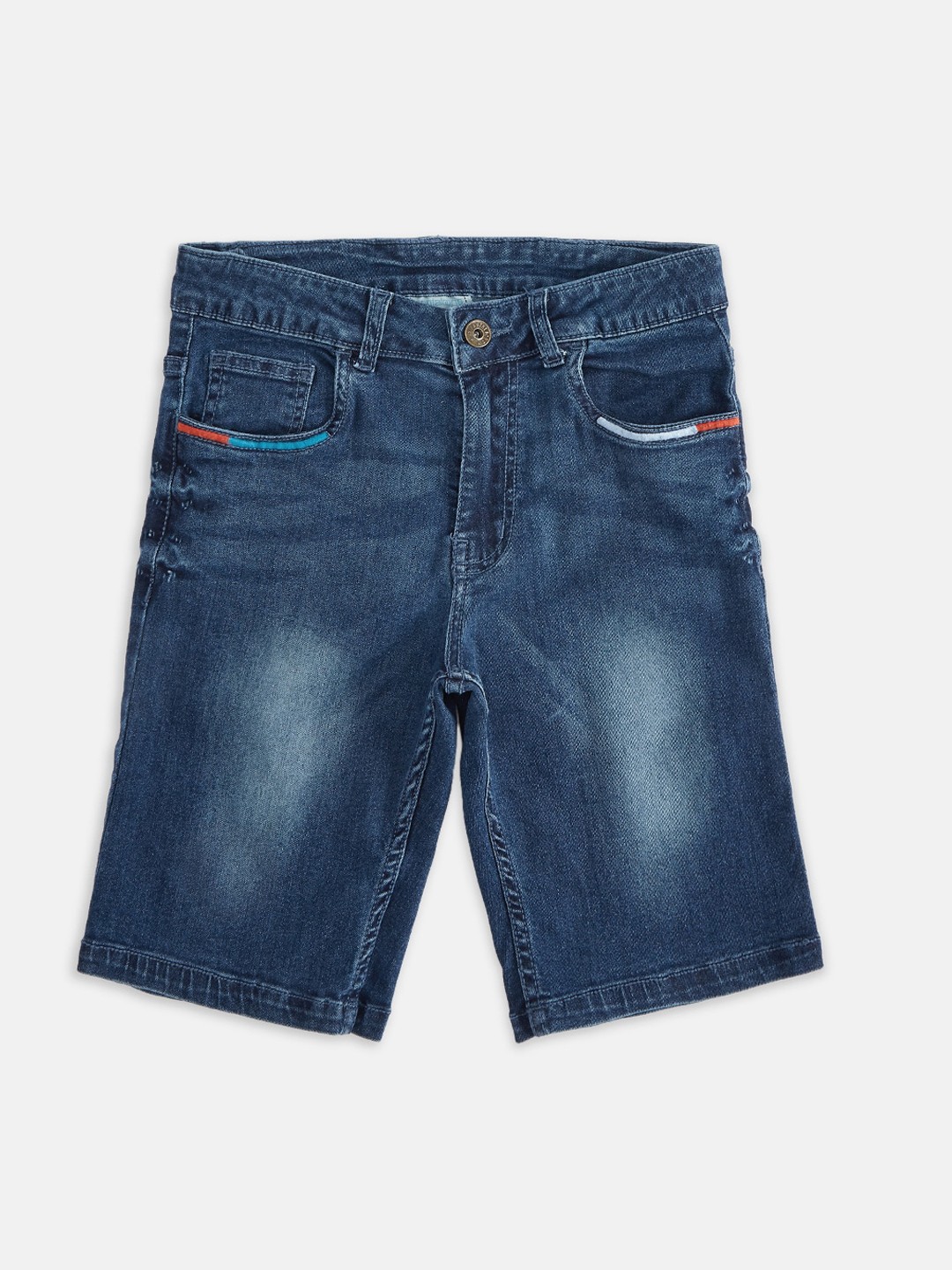 

Pantaloons Junior Boys Blue Self Design Washed Denim Shorts