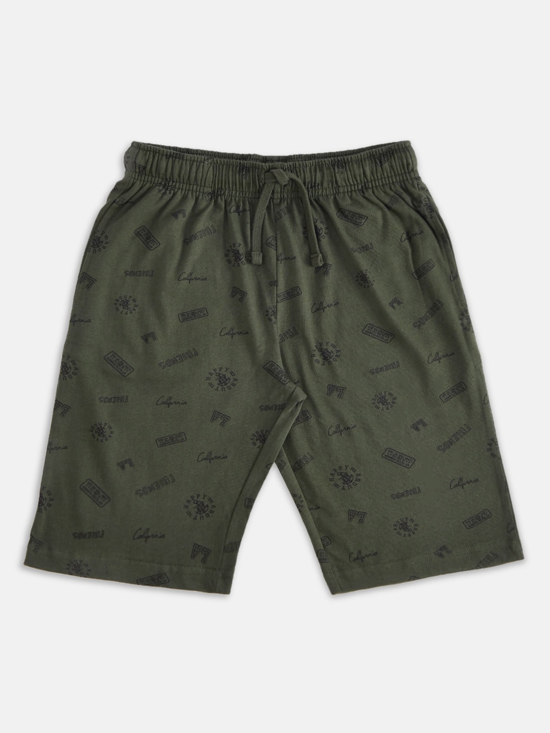 

Pantaloons Junior Boys Olive Green Printed Pure Cotton Shorts