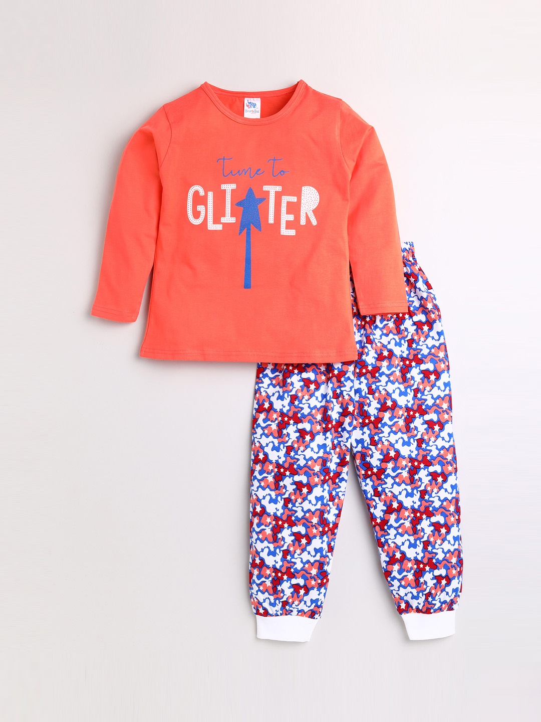 

Dear to Dad Girls Coral & Blue Printed Night Suit