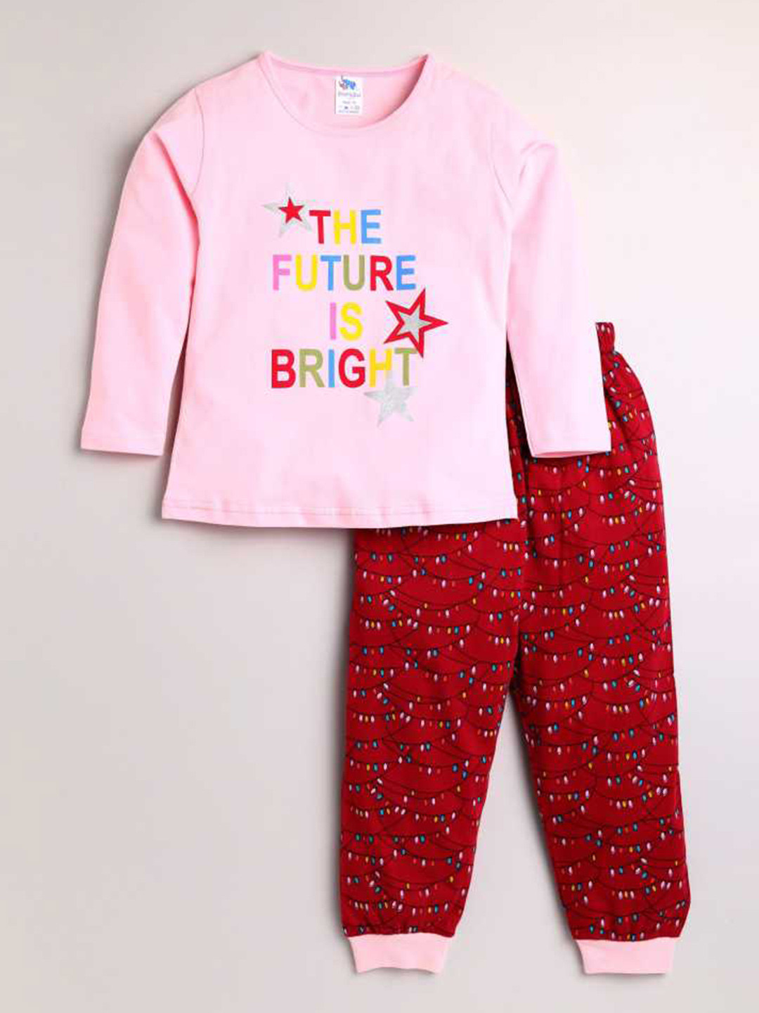 

Dear to Dad Girls Pink & Red Printed Pure Cotton Night suit
