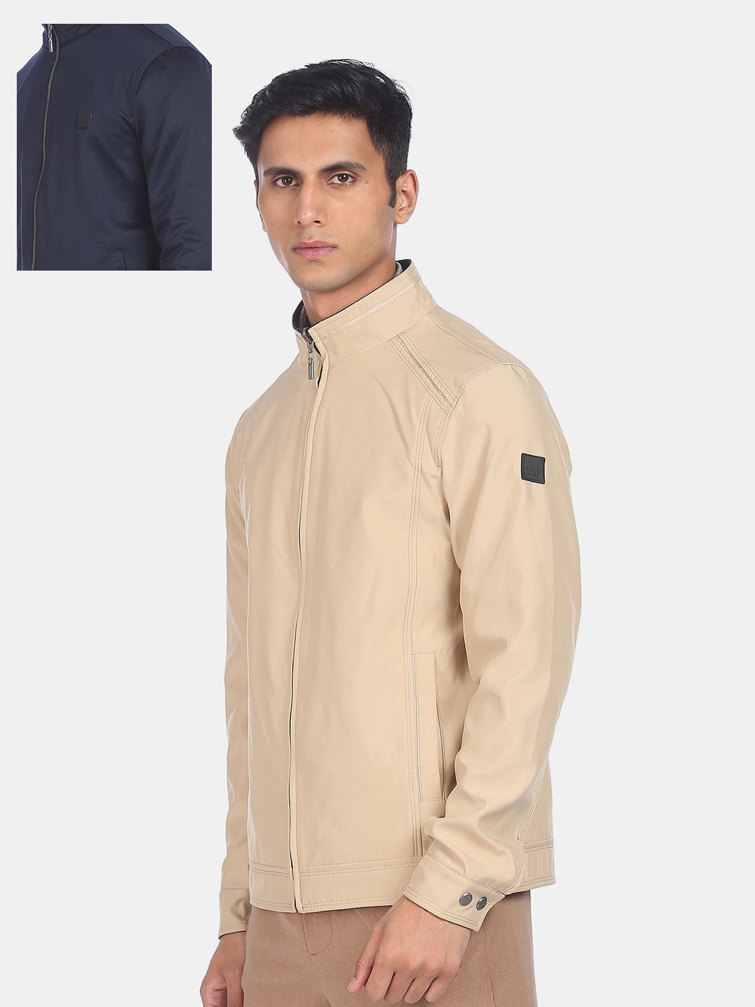 

Arrow Sport Men Beige Navy Blue Reversible Tailored Jacket