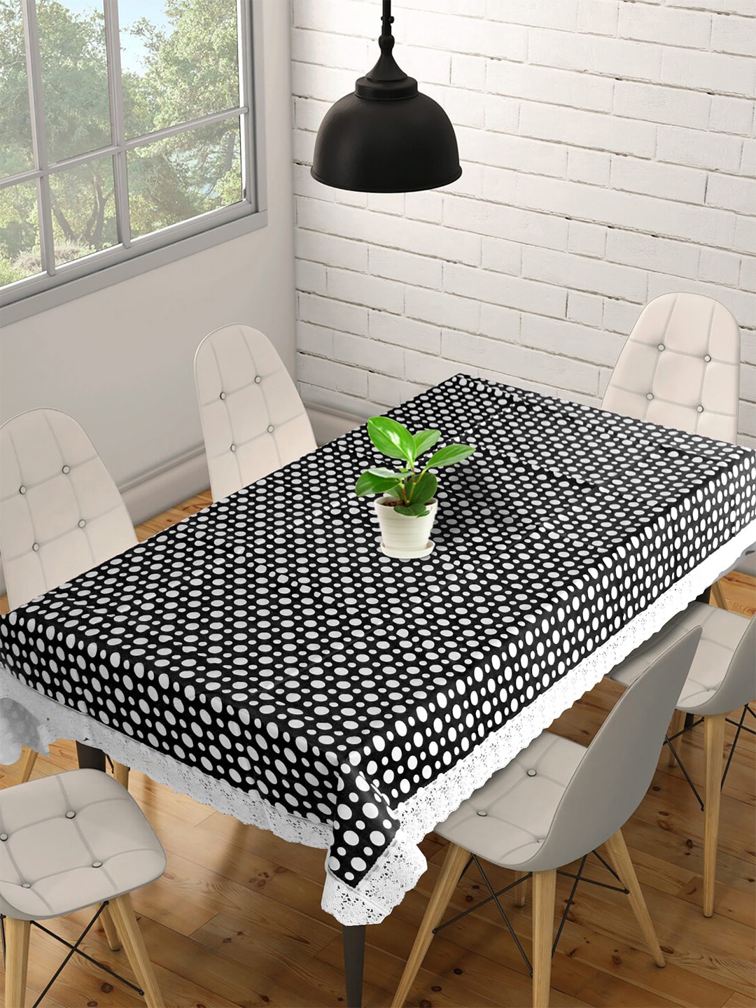

Kuber Industries Black & White Printed 6 Seater Table Cover