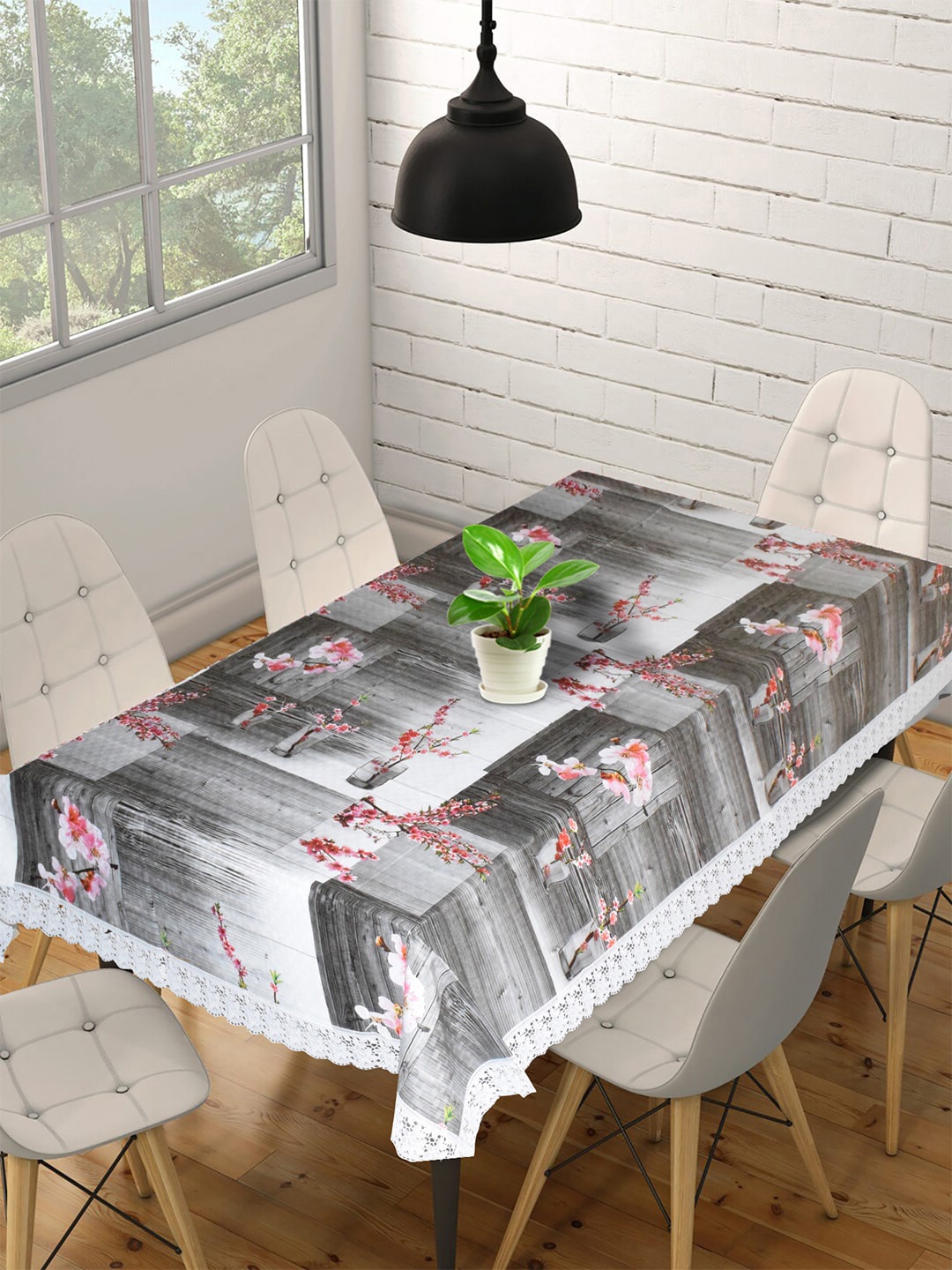 

Kuber Industries Grey & Pink Floral Printed 6-Seater Dining Table Cover