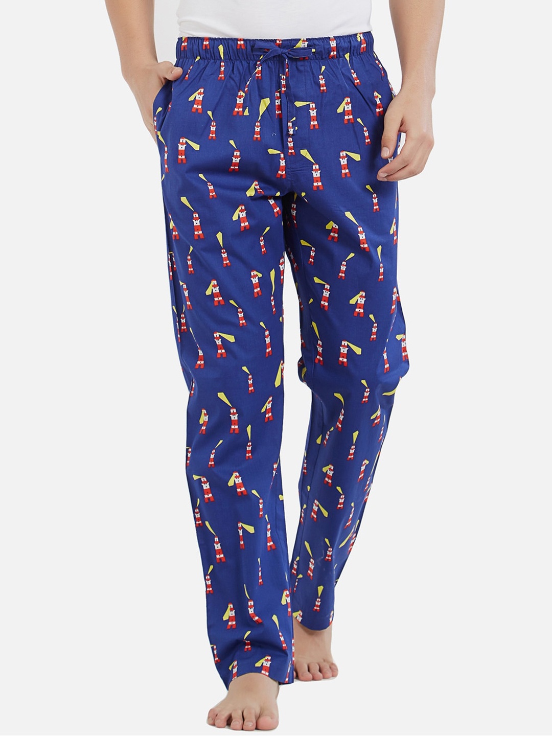 

XYXX Men Blue & Red Printed Combed Cotton Lounge Pants
