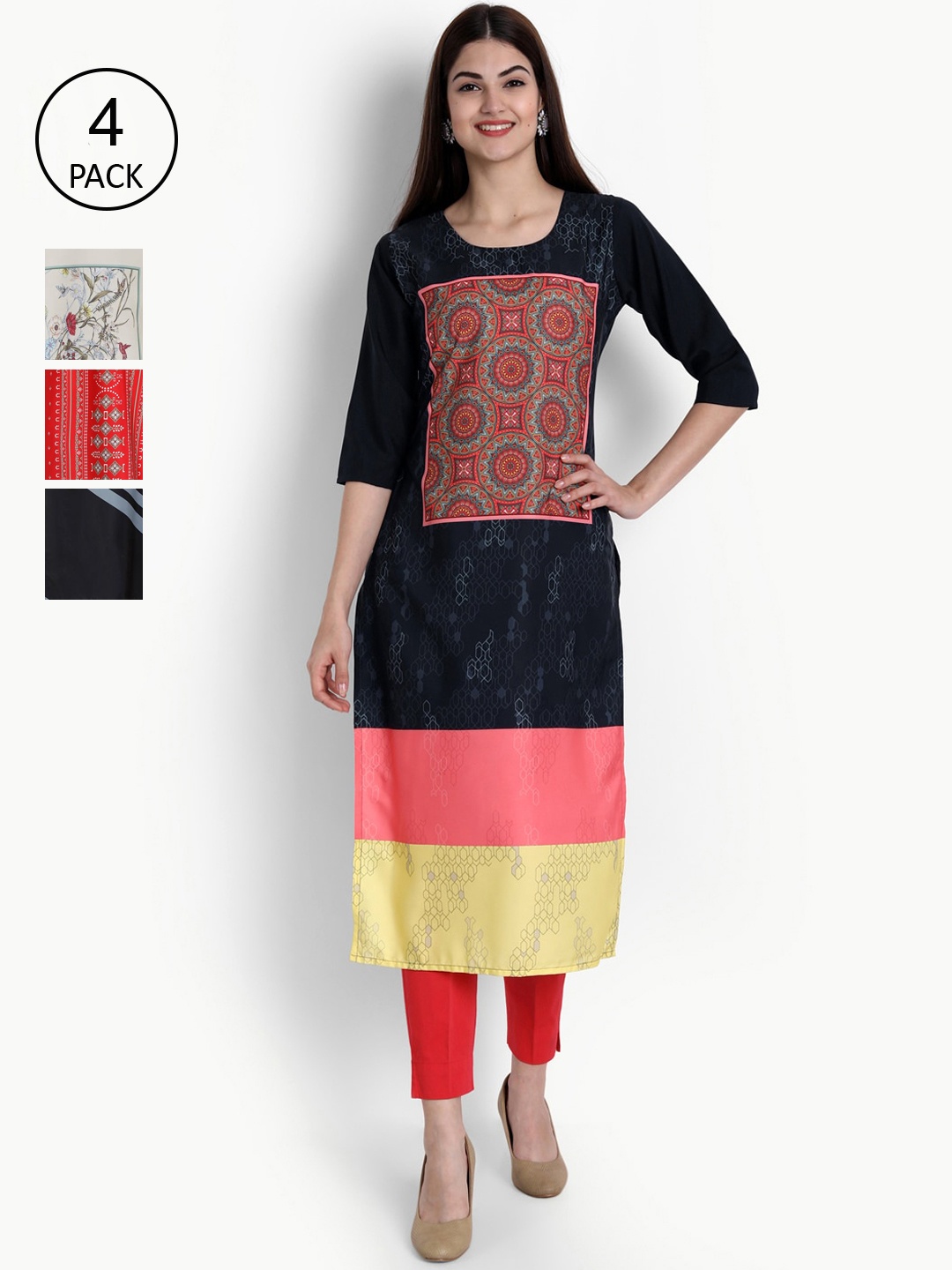 

Ethnic basket Pack of 4 Women Printed Crepe Kurta, Multi