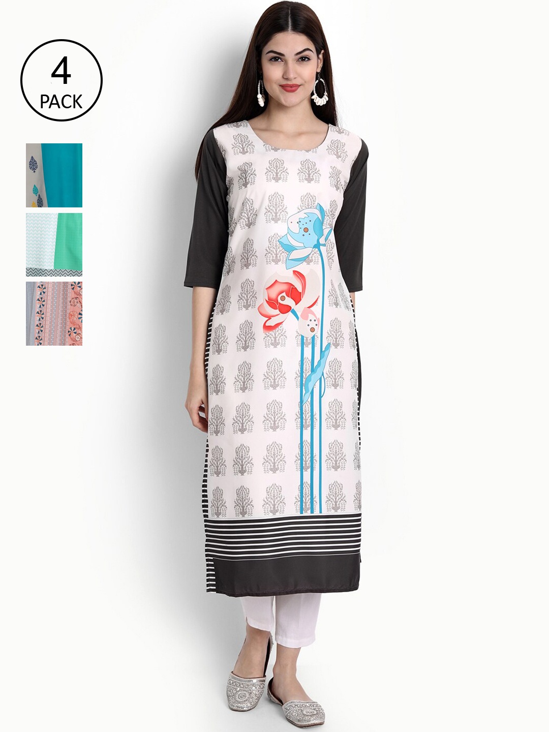 

Ethnic basket Women White & Green Pack of 4 Printed Kurta, Multi