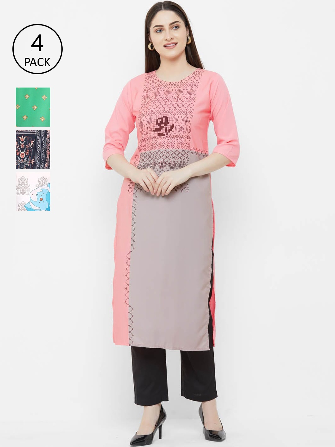 

Ethnic basket Pack of 4 Women Printed Crepe Kurta, Multi