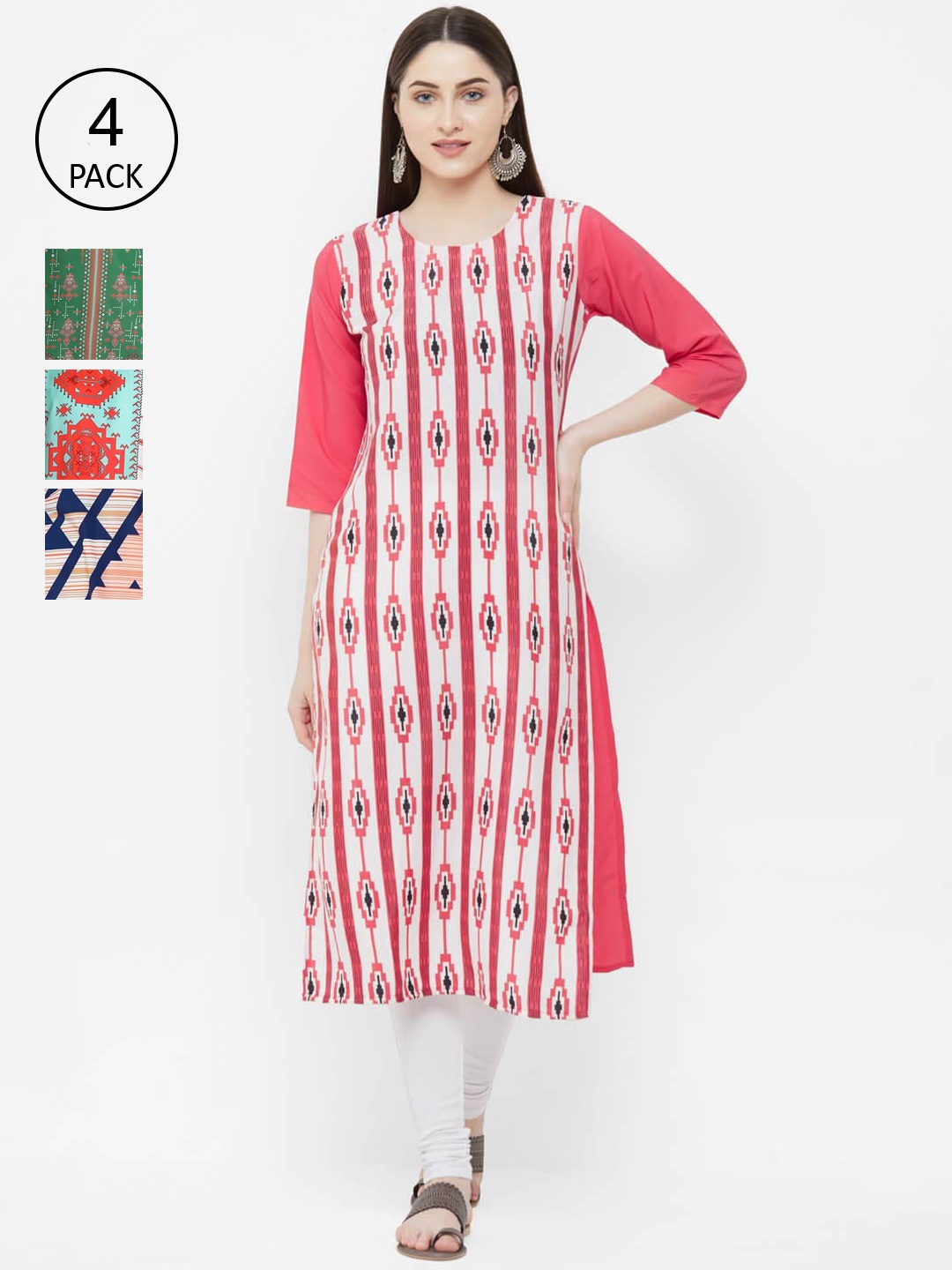 

Ethnic basket Women Pack Of 4 Printed Crepe Kurta, Pink