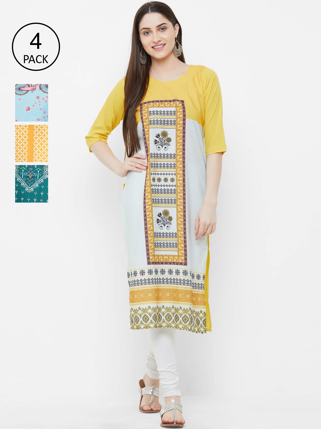 

Ethnic basket Pack of 4 Women Printed Crepe Kurta, Multi