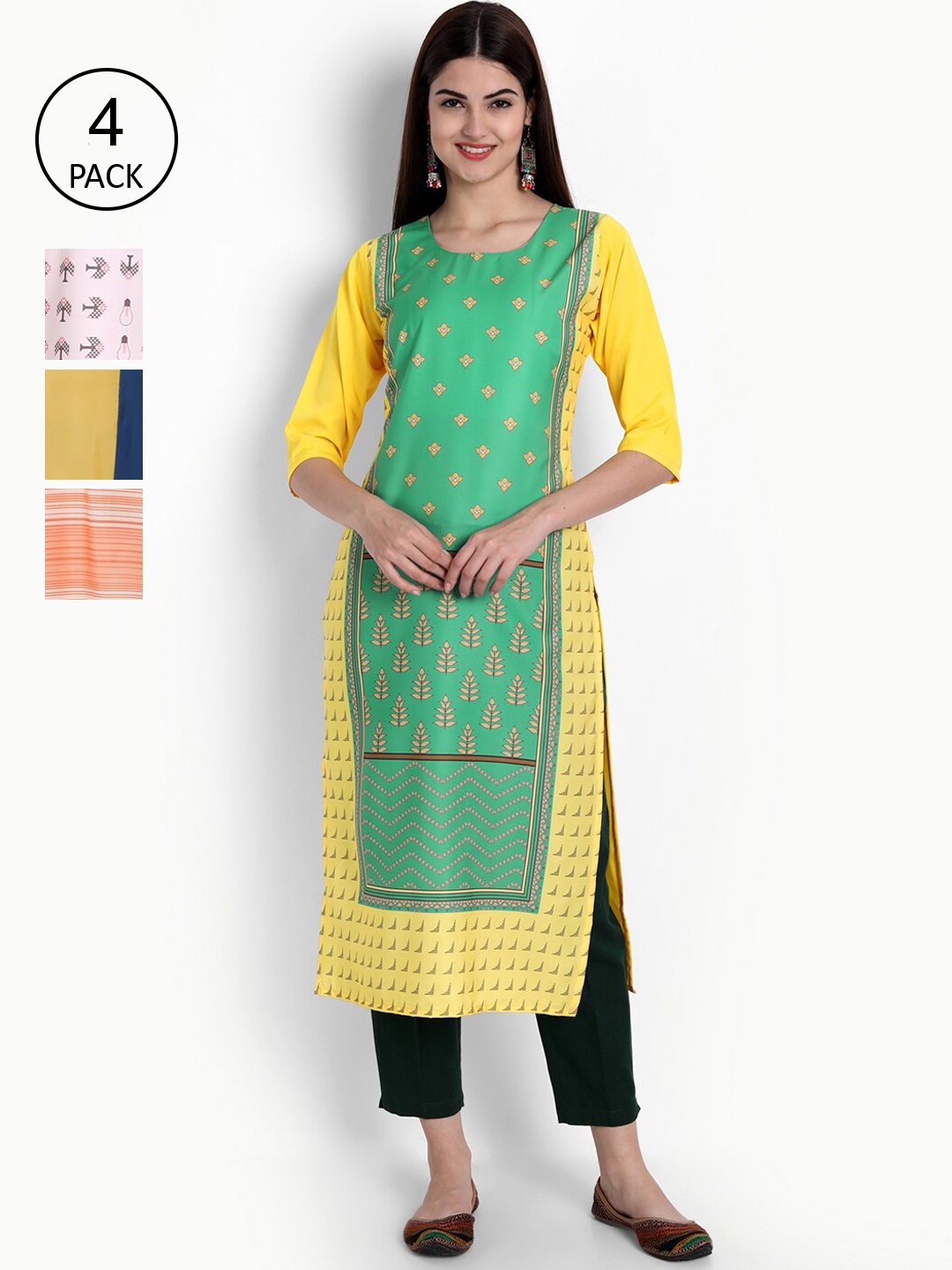 

Ethnic basket Woman Pack o f 4 Multicoloured Printed Crepe Kurta, Multi