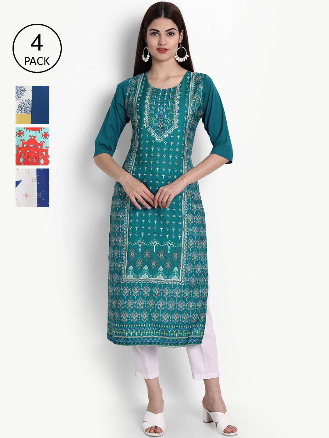 

Ethnic basket Women Blue & White Ethnic Motifs Printed Block Print Crepe Kurta
