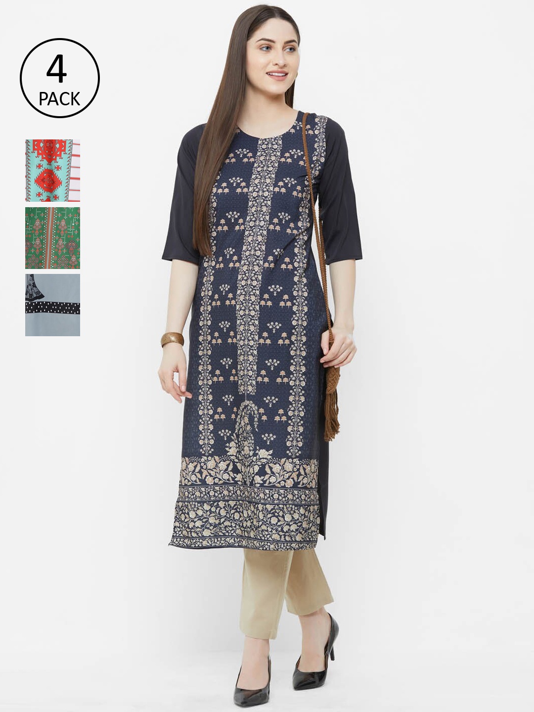 

Ethnic basket Women Blue & White Ethnic Motifs Printed Block Print Crepe Kurta