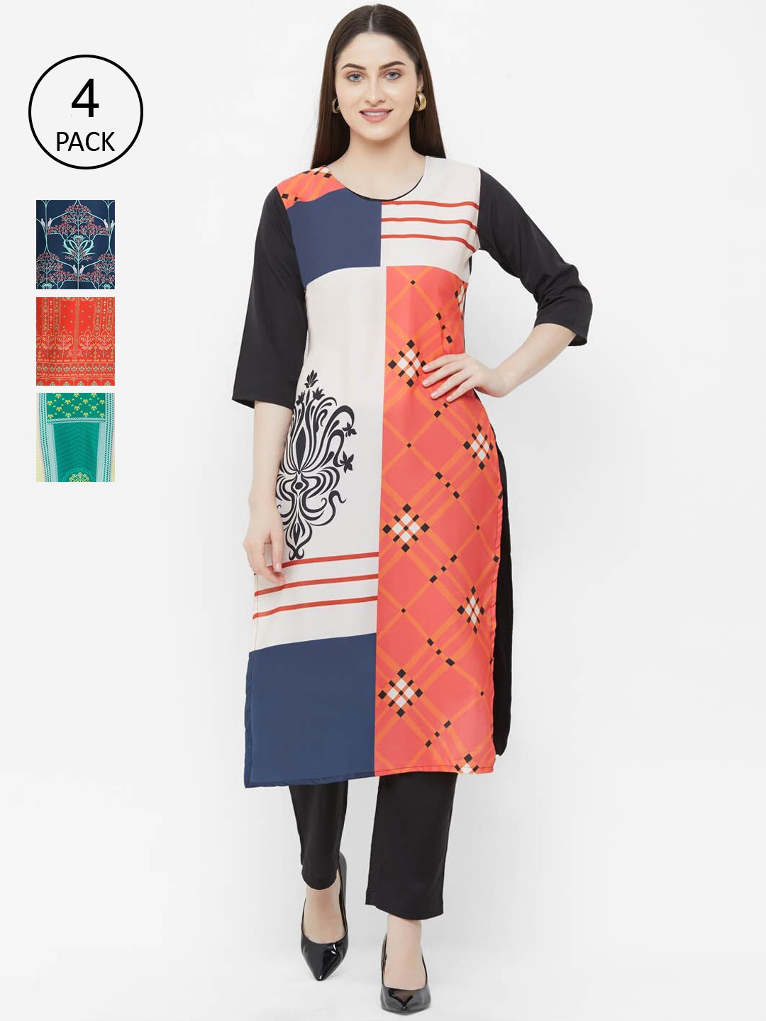 

Ethnic basket Blue & Red Ethnic Motifs Printed Pack Of 4 Kurta