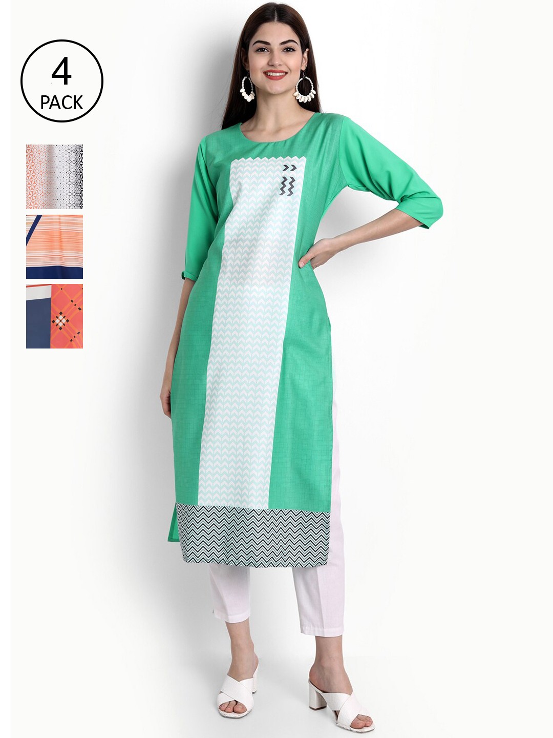 

Ethnic basket Pack of 4 Women Printed Crepe Kurta, Multi